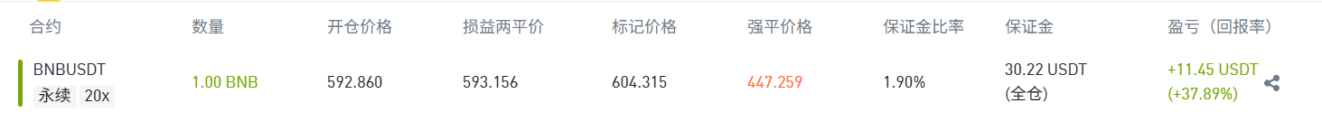 币安BNB合约仓位示例